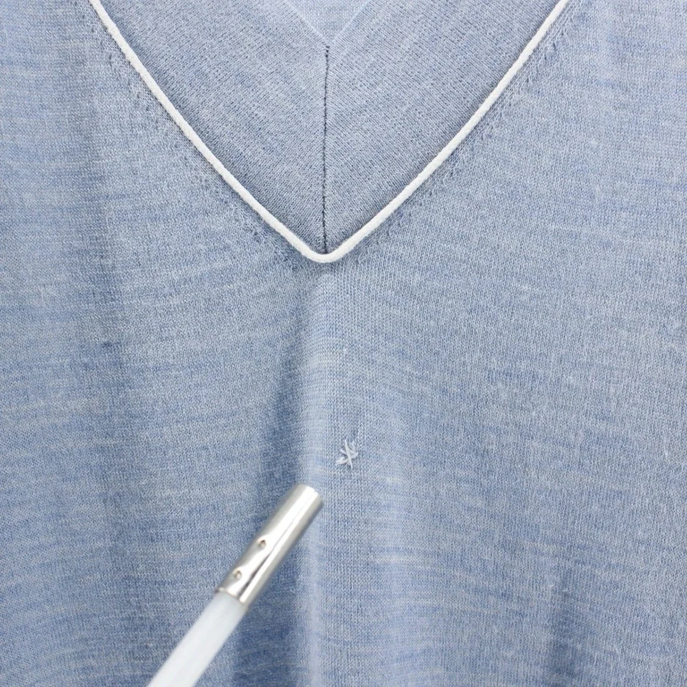 FLAWED Tory Burch Merino Wool Blend Light‎ Blue V-Neck Lightweight Sweater M